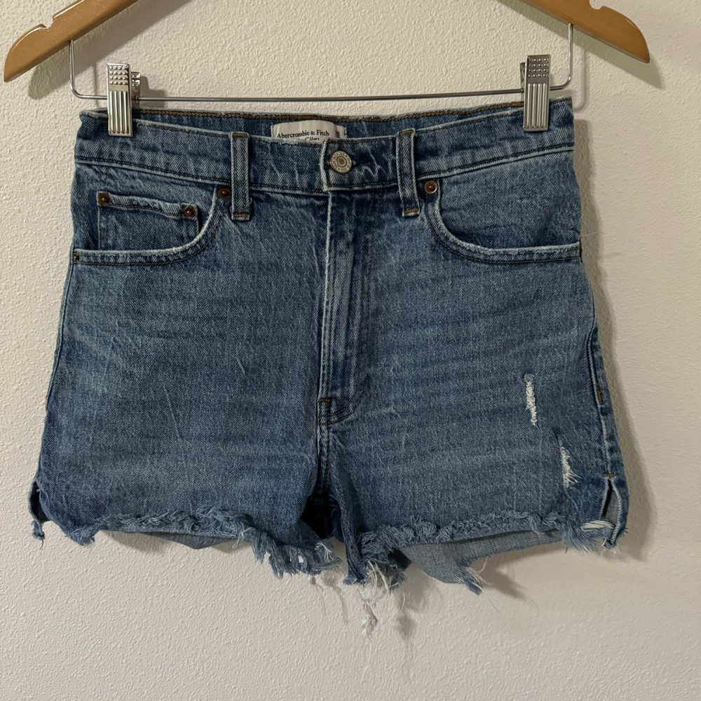 Abercrombie & Fitch High Rise 4” Short Blue Medium Wash Stretch Distressed-26